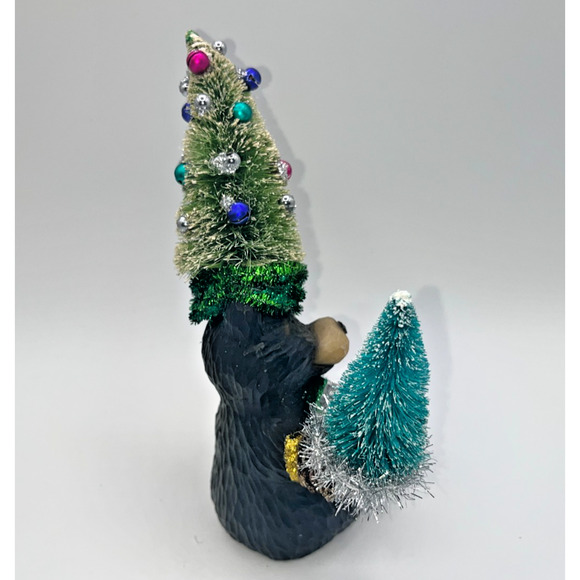 Vintage Black Bear with Christmas Tree Pinecone Paw Gingerbread Cardinal OOAK - Picture 8 of 16